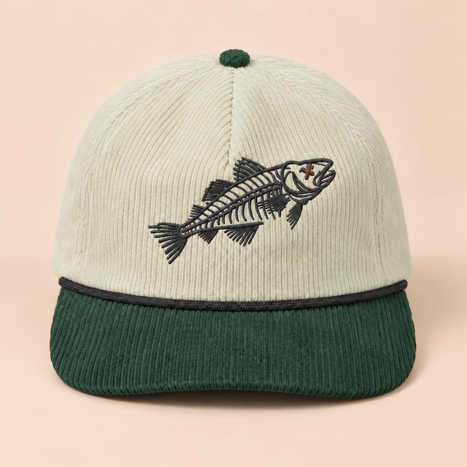 X-Eye Cod Corduroy Snapback in Beige / Green
