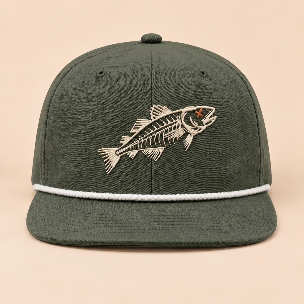 X-Eye Cod Cotton Snapback in Dark Olive / White