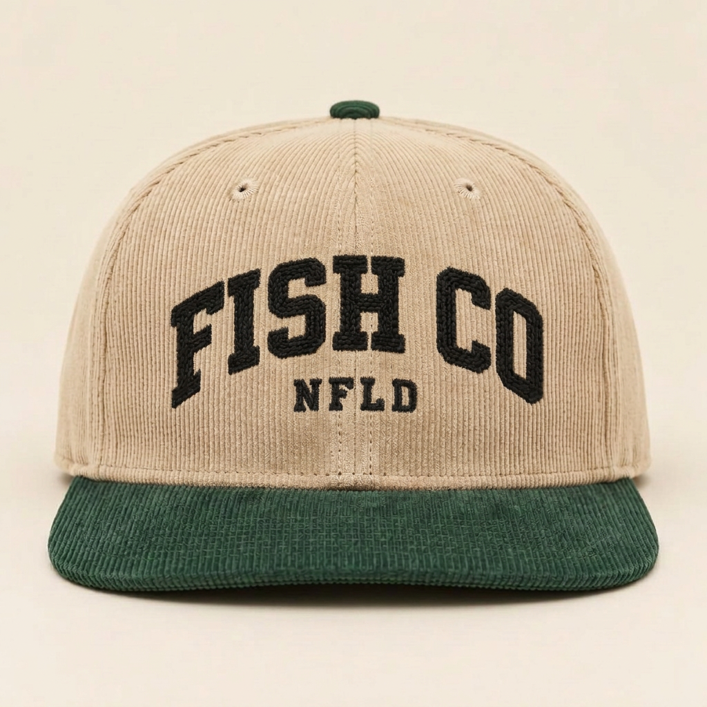 Varsity Chain-Stitch Snapback in Beige / Green