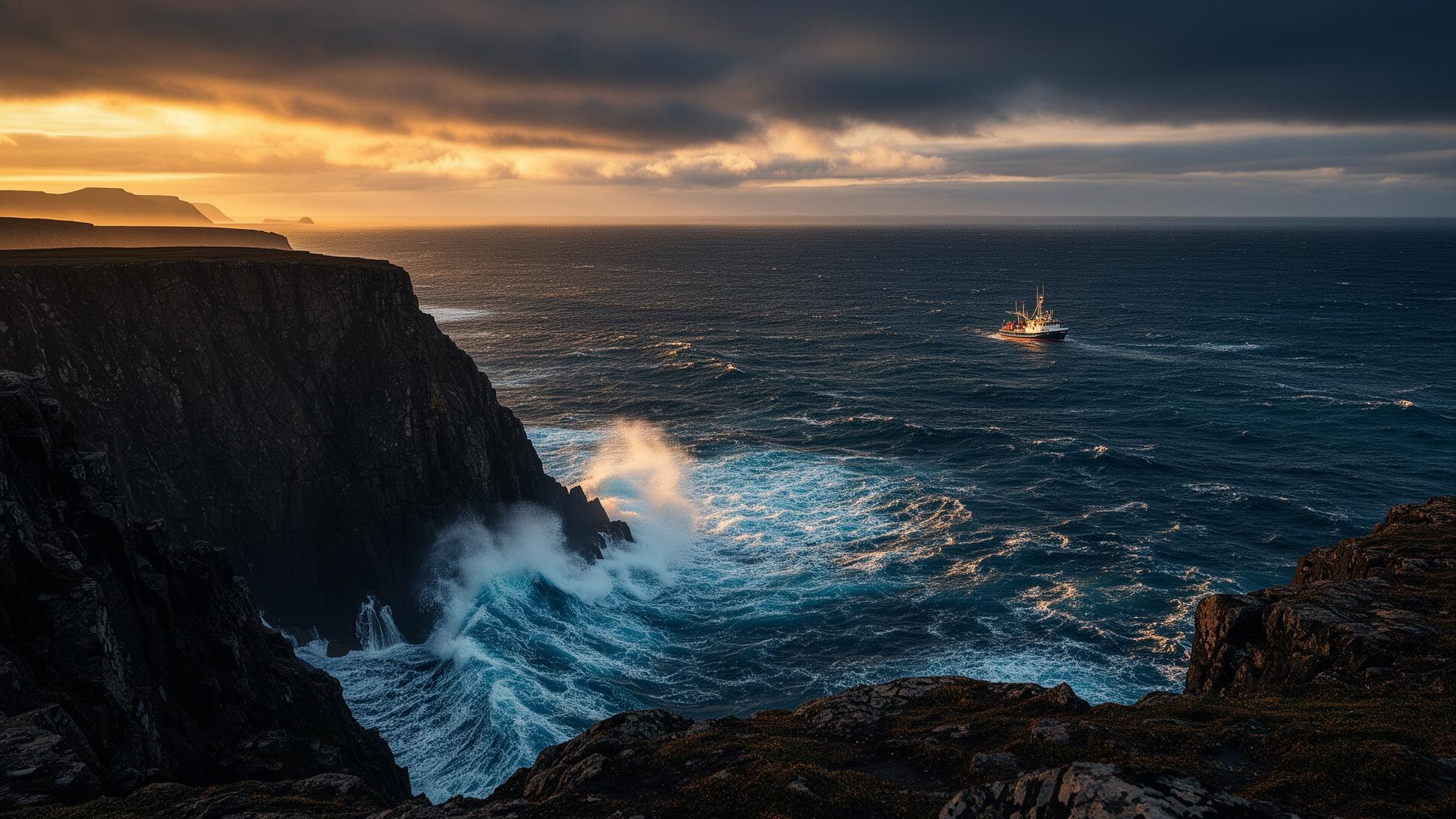 Rugged Newfoundland Atlantic coastline at golden hour